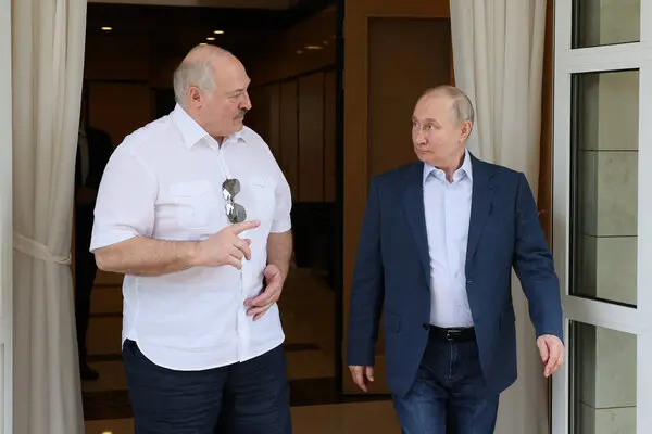 A photo released by Russian state media showed President Alexander Lukashenko of Belarus and President Vladimir Putin of Russia in Sochi, Russia, this month.